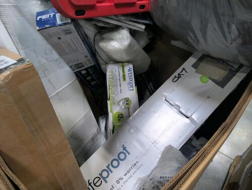 Tubes, umbrella base, lighting, storage tote, cushions, life proof Flooring, Connor hairdryer, Westcott guillotine cutter, and
