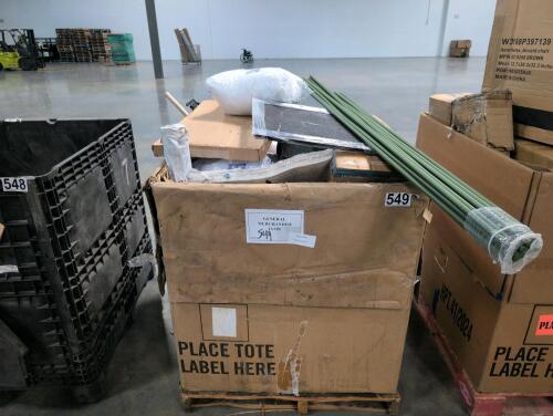 Garden steaks, mop head handle, lighting, kids toys, pillows, water can, rolled material, exam gloves, books, & More