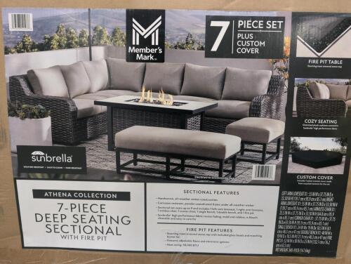 Athena collection seven piece deep sea sectional with fire pit, complete