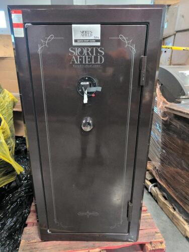 Sports AFIELD gun safe out of box states product is damaged, filing cabinet appears damaged