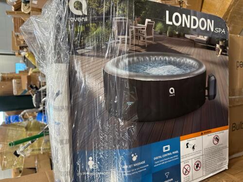 London spa, access lighting, boxspring, crown shades canopy, refrigerator,