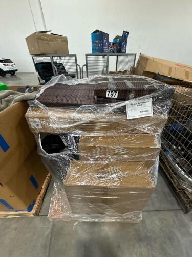 Outdoor furniture pieces, VEVOR product, garbage bins, trashcan, Bellamy wicker chair, & More