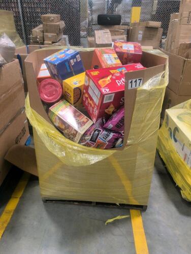 Big box store in the box: pop tart, barbecue sauce, Folgers, chocolate candy, Vienna sausage, popcorn, pasta, potatoes, cup noodle, peanut butter, Laura bars, maple syrup, cereal, and & More