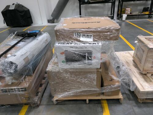 Miscellaneous tires, microwave, tower fan, auto shack radiator, dual liner step can