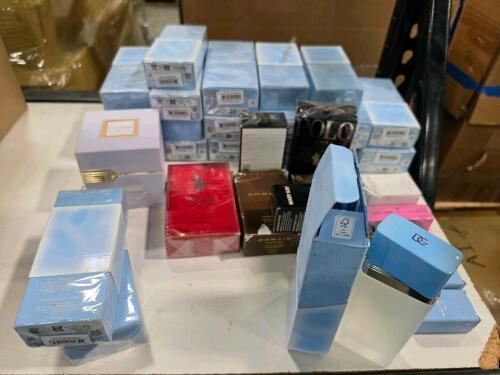 rolling rack of health and beauty, light blue multiple units, cisme, vitamins, soaps, some essential oils and more