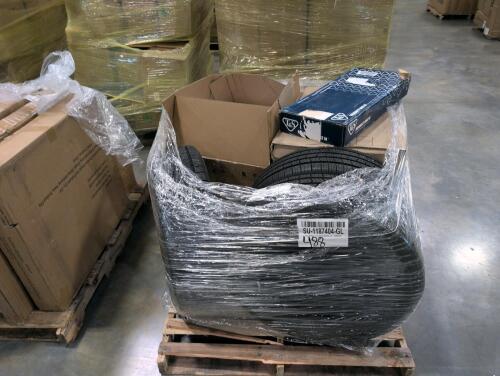 Tires, storage totes, faucet, cat litter box