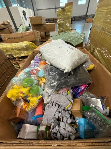 Pokemon toys, stuffies, bunch of balloons, pillows, gloves, inflatable bounce houses, yoga mats, and much more