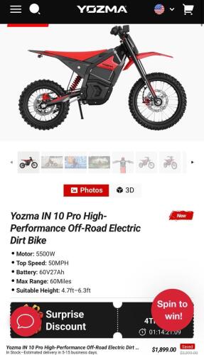 YOZMA in10 pro electric dirt bike, no battery