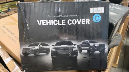 Vehicle cover, sheets, fan, colored pencils and more