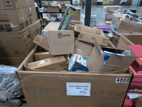 bamboo pillows, books, plastic sheeting, plastic tub, and mort