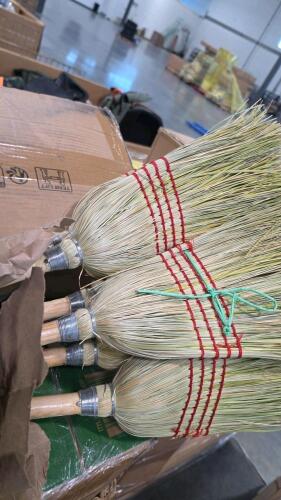 Fishing pole, brooms, fan furniture, blender, garbage cans, umbrella, golf balls, & More
