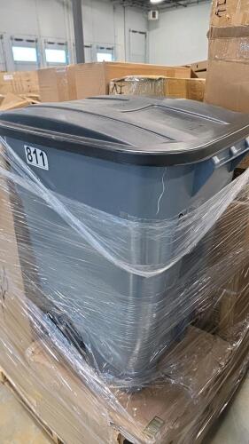 Refrigerator garbage can, aerator spreader, pots and pans, trampoline box doesn't appear complete batteries, rug, & More