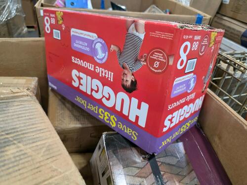 Lighting, Huggies diapers, disposable gloves, storage container, and & More