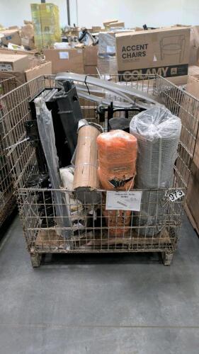 Industrial/automotive, suspension pieces, small bucket, welded wire roll, SAC unit, Yamaha unit, dolly cart, attachment for skid loader? And