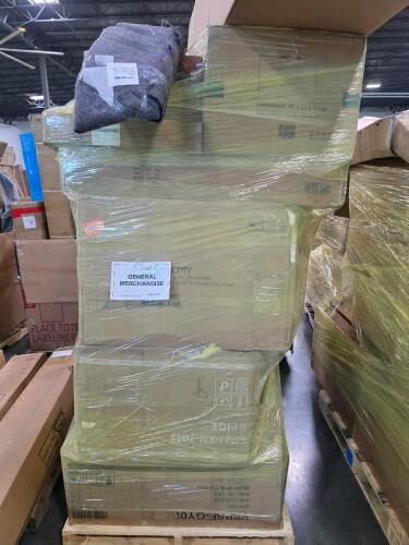Deck box, storage ottoman, (2) shelandy 45-in pet bathtub, and mismatching korser chairs