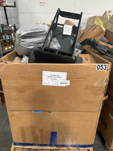 BEGO sprinkler, dolly, absorb pads, baskets, rug, cups, kitty litter box, and