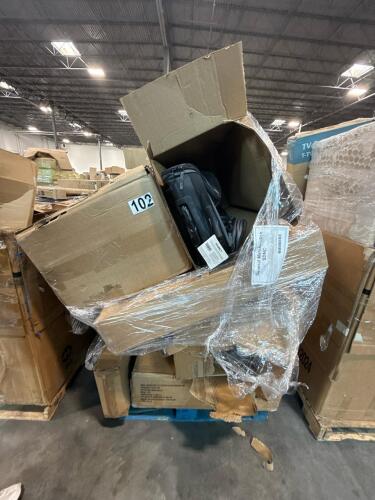 Shelving, five piece dining set, BOWNET luggage, star climbing Dolly, & More
