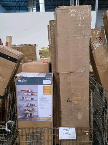 style selections 48 in x 18-inx 72-in 6-tier heavy duty shelving unit, right arm chisc looks like it is missing boxes, New age, 40 square foot, PVC slat wall white, and more