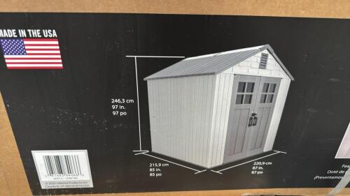 Lifetime outdoor storage shed box does have damage complete?, Shelving, box 1 and 2 of three Seville Classics workbench not complete