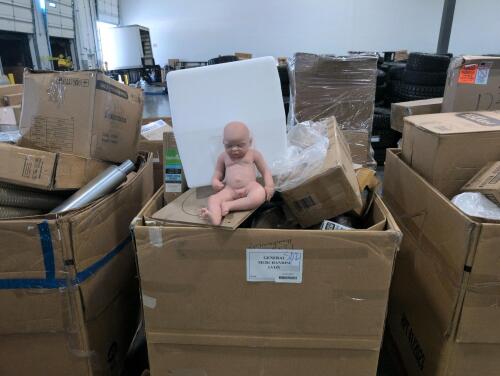 Industrial tank, composition books, miscellaneous furniture, cushions, baby doll, & More