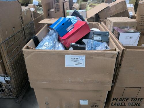 clothing and shoes, lake Central Indians hats, Adidas shoes, Chicago Cubs button-up shirt, socks, asst. t. denim, Adidas shoes, BKE denim, New balance shoes, Birkenstocks, mellow world purse, New York Yankees ball cap, and more