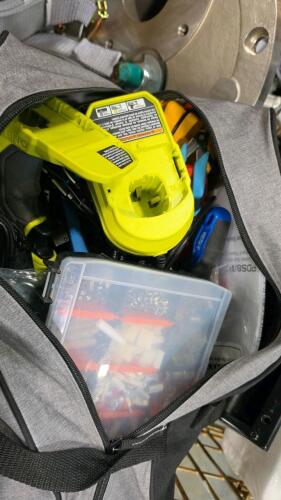 industrial and automotive items, straps, metal items, bag of tooling, automotive parts, brake discs, tires, and more