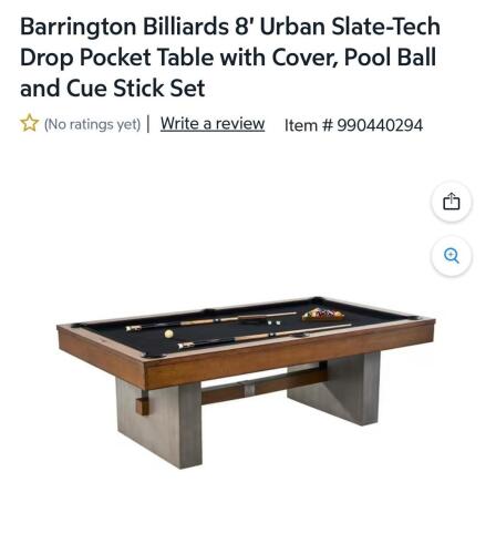 md. sports Barrington 8-ft slate tech Urban collection billiard table
