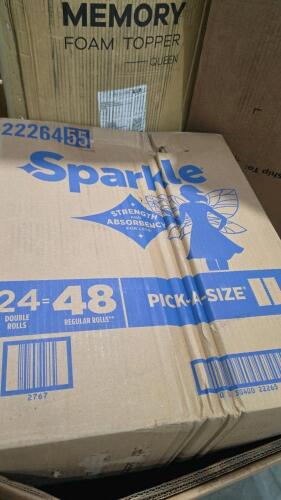 Sparkle paper towels, memory foam topper, STERILITE storage crate, compact Black & Decker steamer, pump, storage bins and more