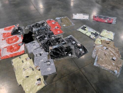 34 prices of North face clothing: women's Superior jacket lava red medium, sunrise lemon mist shirts, high trail Frost gray tees, mono cropped quest cassaval vest, sunrise short, high trail tea, quest mono cropped white dune, vest and more