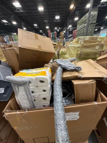Crutches, accent chair, Fencing, motorcycle sheet piece, buckets, yarn, books, and more