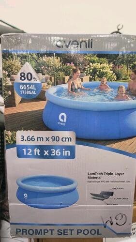 avenly 12 ftx 36-in pool, air mattress, side table, Junior, wobble chair and more