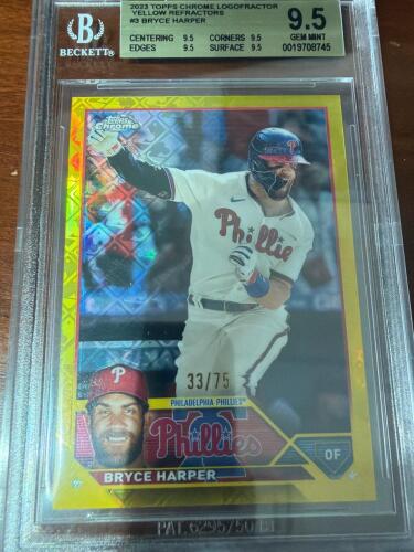 Bryce Harper 2023 Topps chrome logoFractor Yellow refractors 9.5 Gem mint