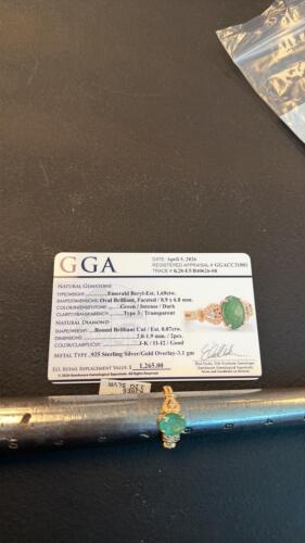 emerald and diamond sterling silver ring