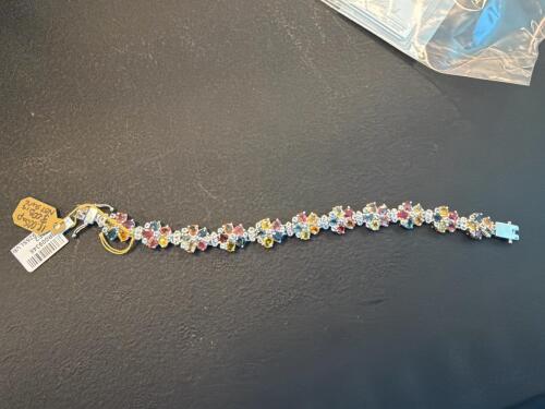 multicolor Sapphire and white sapphire sterling silver bracelet
