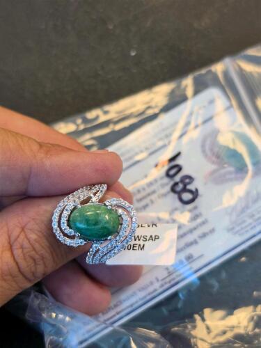 dyed green emerald and sapphire sterling silver ring