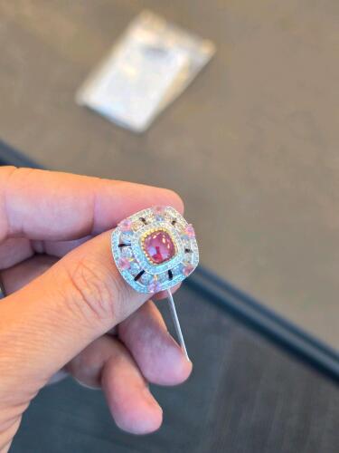Ruby light pink tourmaline and diamond ring