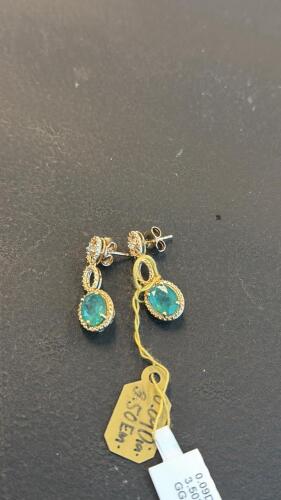 emerald and diamond sterling silver earrings