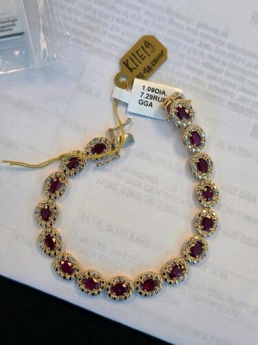 Ruby and diamond sterling silver gold plated bracelet