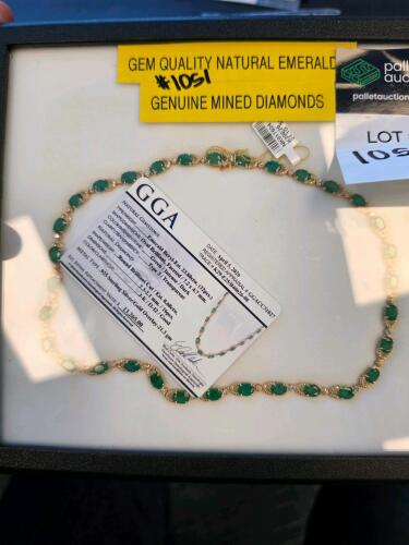 emerald and sterling silver and diamond necklace