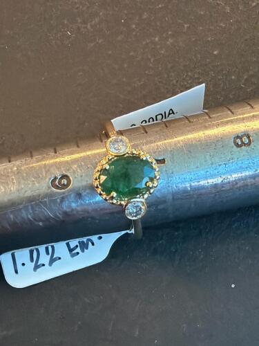 emerald and diamond sterling silver ring