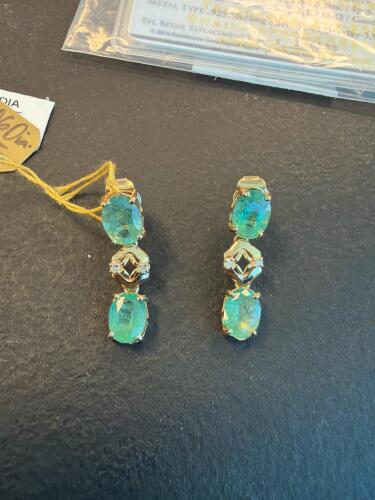 emerald and diamond sterling silver earrings