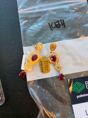 Ruby and diamond sterling silver earrings