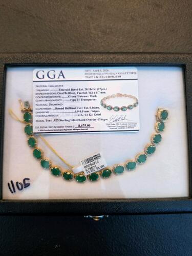 emerald and diamond sterling silver gold overlay bracelet