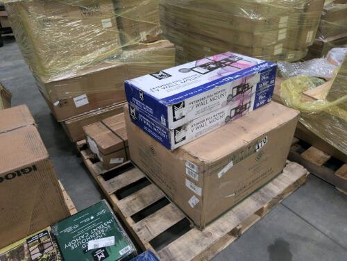 Extended full motion TV wall mounts, swing chairs, Haylee storage ottoman