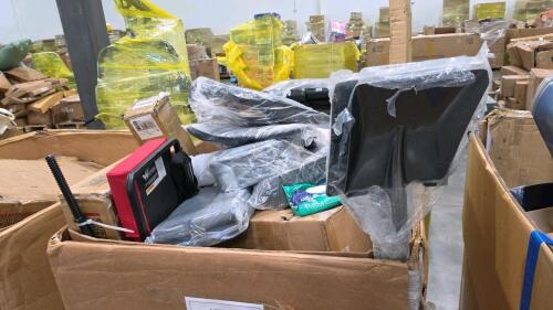 Shovel, creeper cart, weight bar, trim, rug, seat covers, wipes, bathroom scale, & More