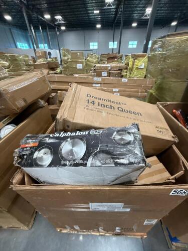 Calaphon, 14in queen mattress, thread, plastic tins, clean furniture, & More