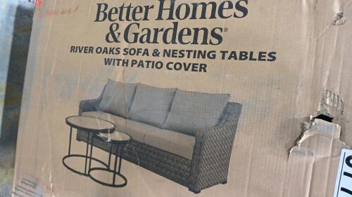 Better homes and Gardens River Oaks dusting table, sack style furniture, ottoman, Coleman swimming pool, and