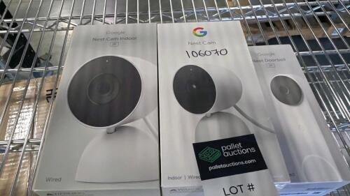 two nest cams and a nest doorbell