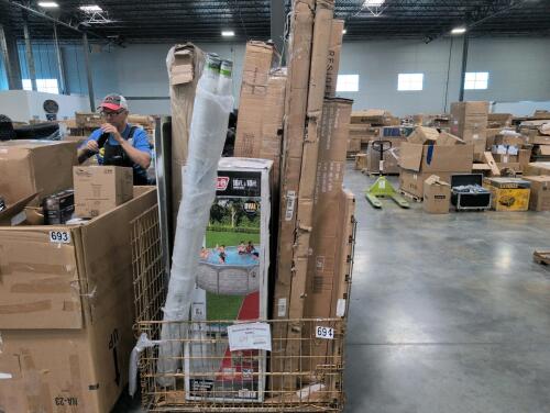Storage cabinet, resident full platform bedframe, Coleman swimming pool, shower basin, & More