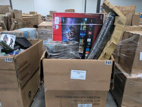 Two 65" Vizio TVs, buckets, car parts, and more